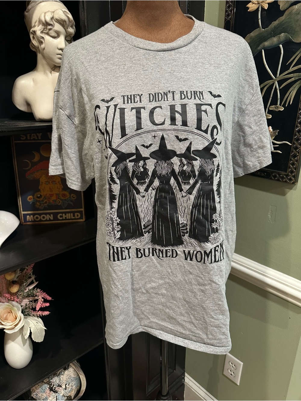 They Didn't Burn Witches They Burned Women Graphic Tee Medium Gray